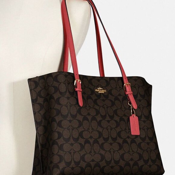 Coach Signature Canvas Mollie Gallery Tote Red/Gold - Picture 5 of 6